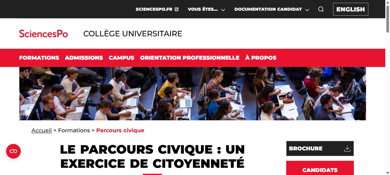The Parcours civique page on the Sciences Po website